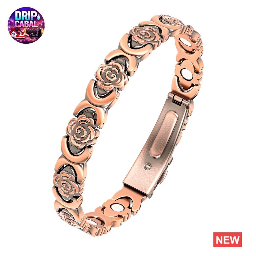 Pure Copper Magnetic Bracelet Adjustable Sizing Elegant Rose Design 3800 Gauss